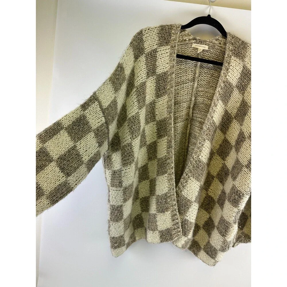 Grade And Gather Checkered Sweater Cardigan Open Chunky Heavy Knit Small Medium - Picture 9 of 16